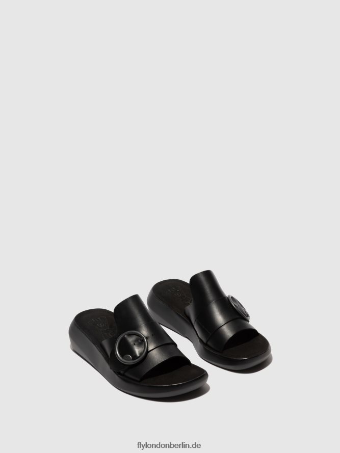 Frauen Fly London Schwarz Schnallenpantoletten beyd925 DP8RD8378