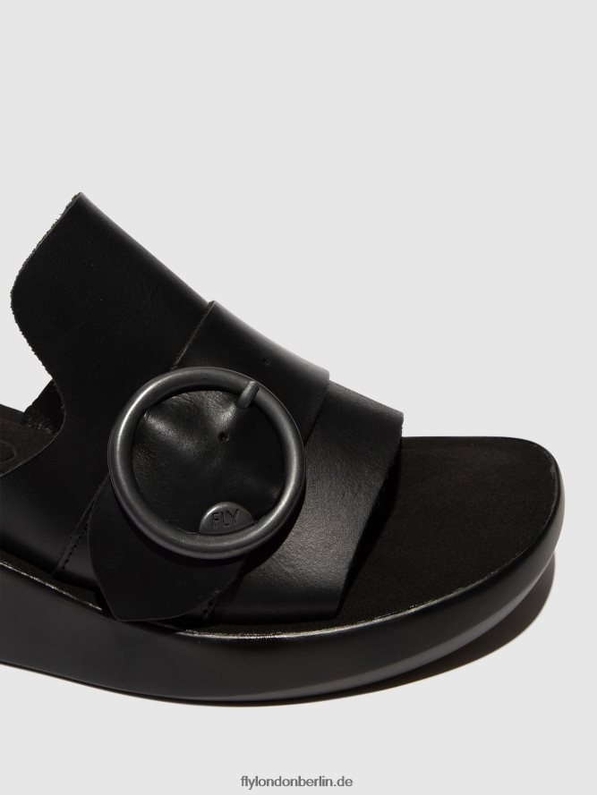 Frauen Fly London Schwarz Schnallenpantoletten beyd925 DP8RD8378