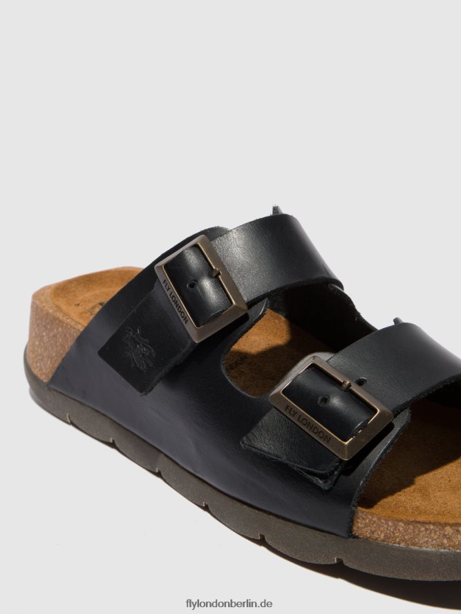 Frauen Fly London Zaumzeug schwarz Pantoletten mit offener Zehenpartie caja721 DP8RD8387