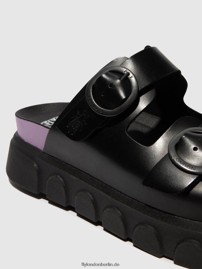 Frauen Fly London schwarz (violett) Schnallenpantoletten cide946 DP8RD8376