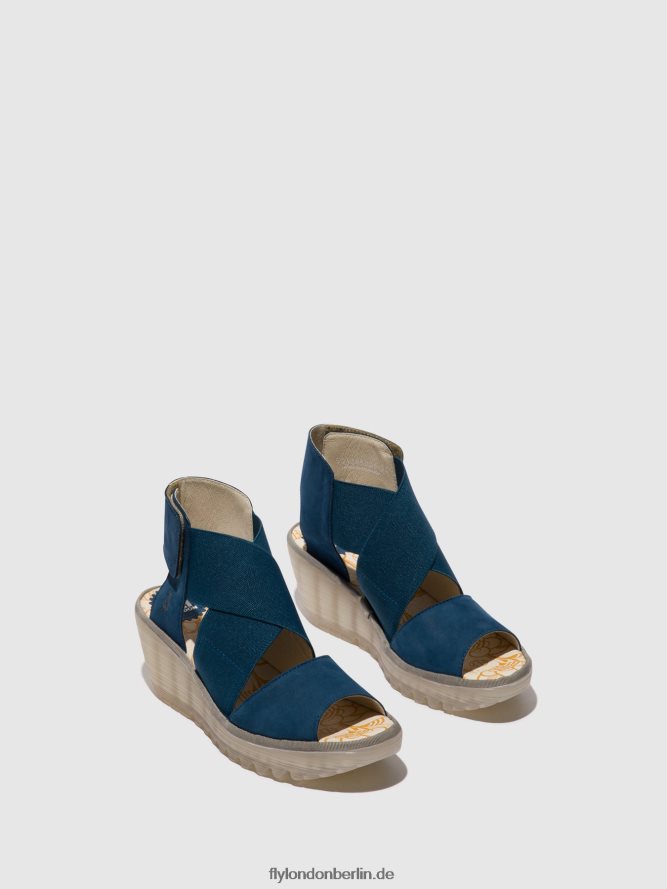 Frauen Fly London Blau Crossover-Sandalen yuba385 DP8RD8485
