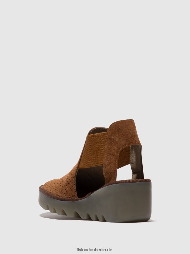 Frauen Fly London Cognac elastische Sandalen biga412 DP8RD8479