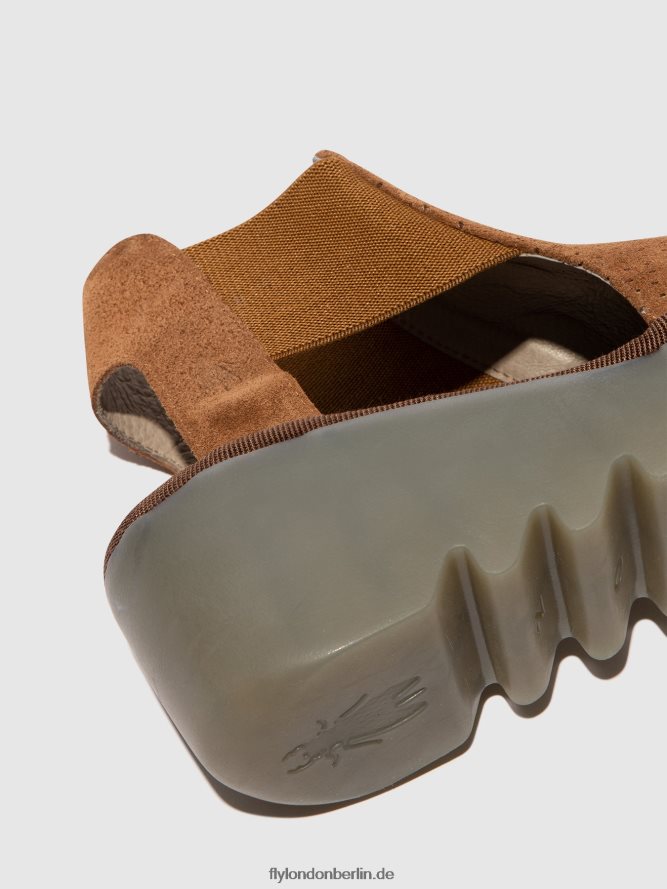 Frauen Fly London Cognac elastische Sandalen biga412 DP8RD8479