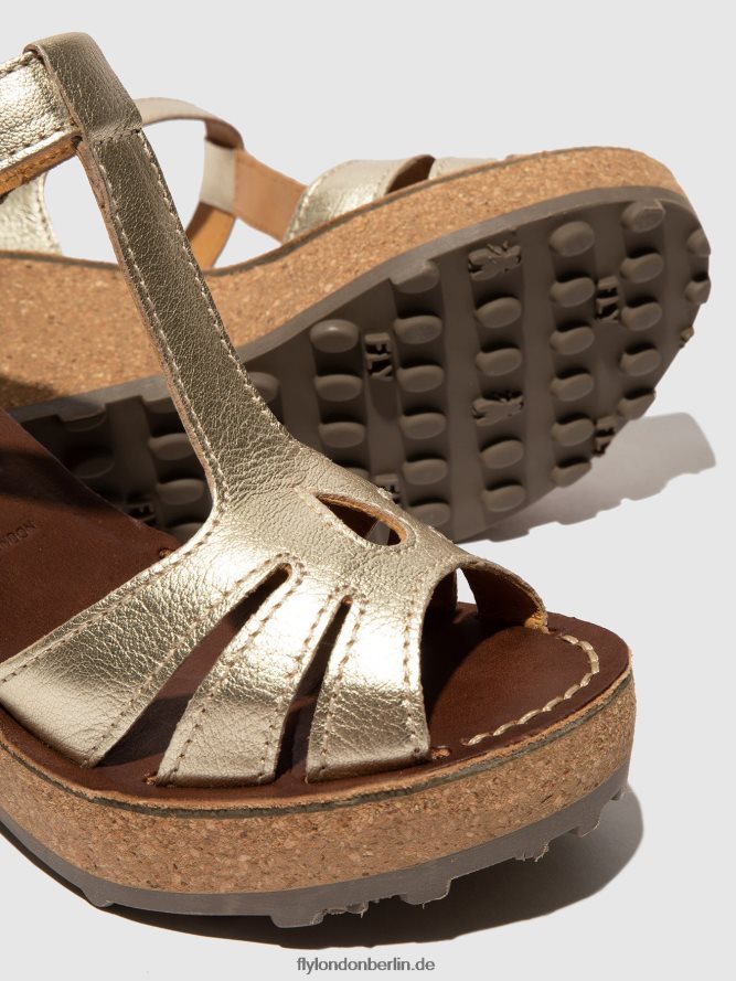 Frauen Fly London Gold Sandalen mit T-Riemen DP8RD8524