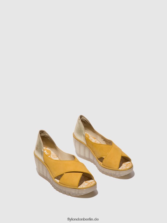Frauen Fly London Hummel/Gold Crossover-Sandalen yoma307 DP8RD8490