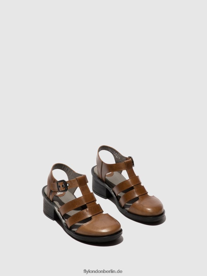 Frauen Fly London Kamel T-Riemen-Sandalen cahy195 DP8RD8421