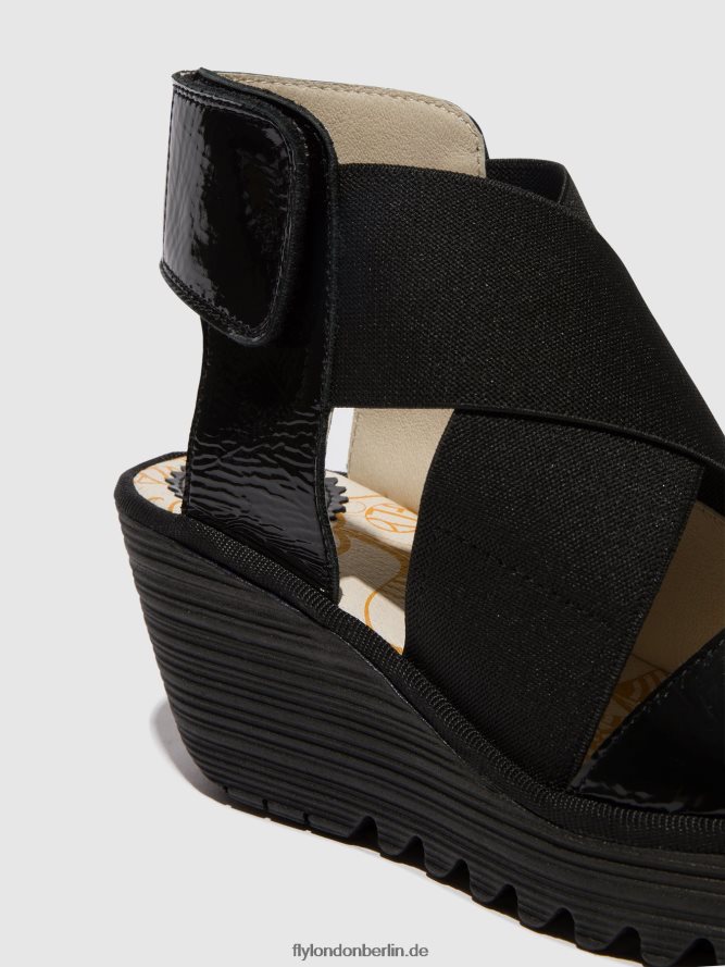 Frauen Fly London Luxorschwarz Crossover-Sandalen yuba385 DP8RD8390