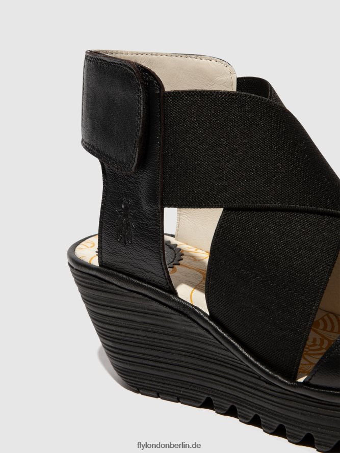 Frauen Fly London Schwarz Crossover-Sandalen yuba385 DP8RD8561