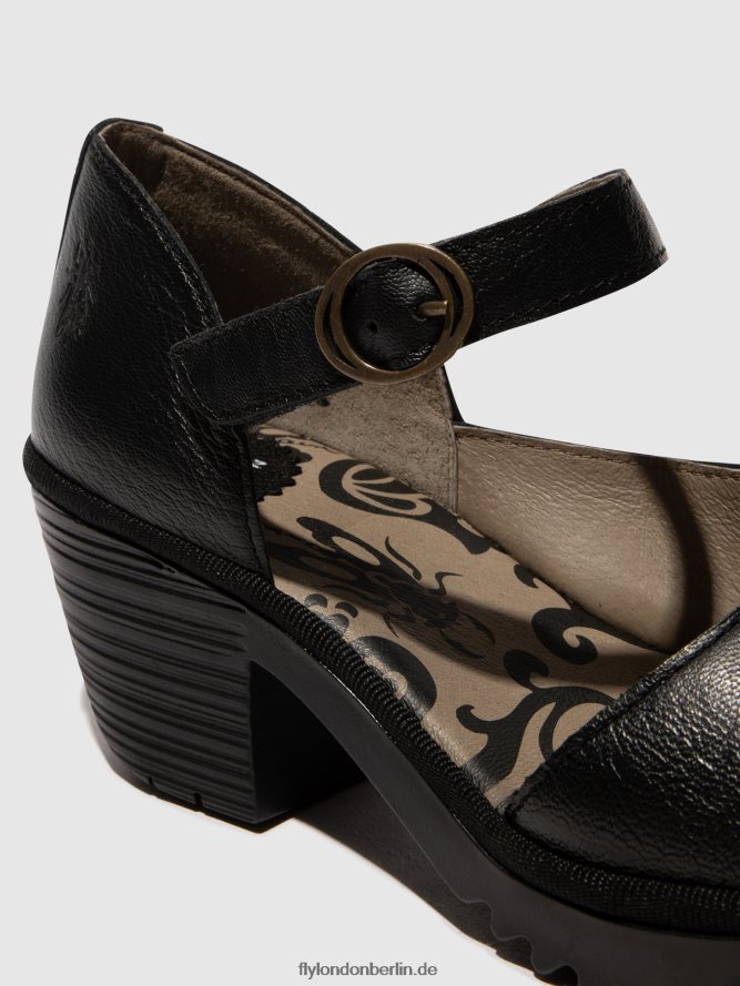 Frauen Fly London Schwarz Schnallensandalen wifo440 DP8RD8493