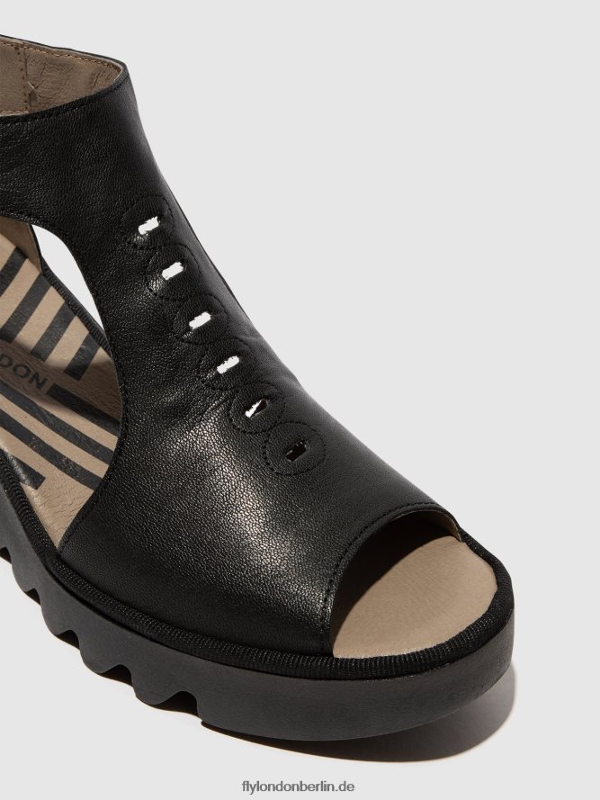 Frauen Fly London Schwarz T-Riemen-Sandalen bezo306 DP8RD8422