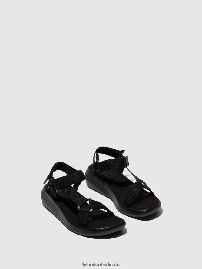 Frauen Fly London Schwarz T-Riemen-Sandalen brek840 DP8RD8581
