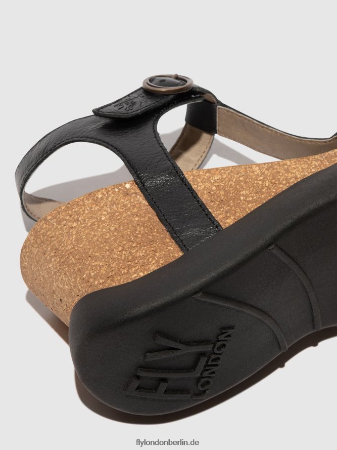 Frauen Fly London Schwarz T-Riemen-Sandalen gait959 DP8RD8408