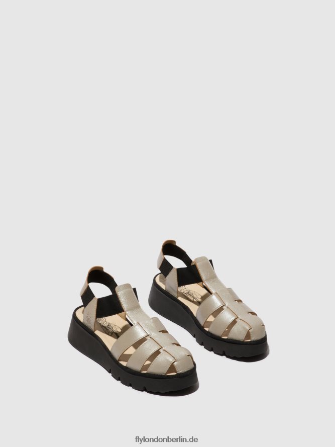 Frauen Fly London Silber T-Riemen-Sandalen pefi429 DP8RD8405
