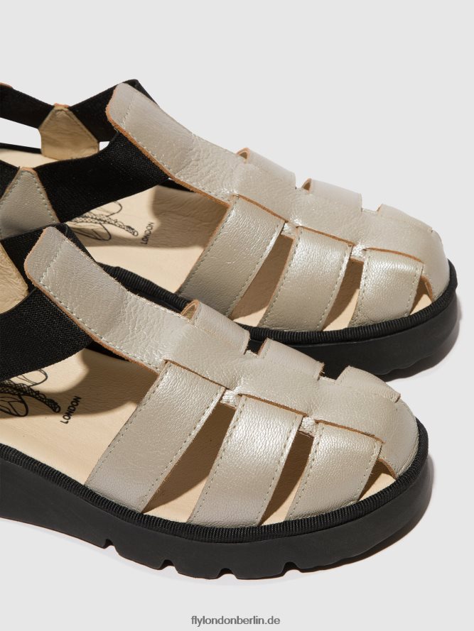 Frauen Fly London Silber T-Riemen-Sandalen pefi429 DP8RD8405