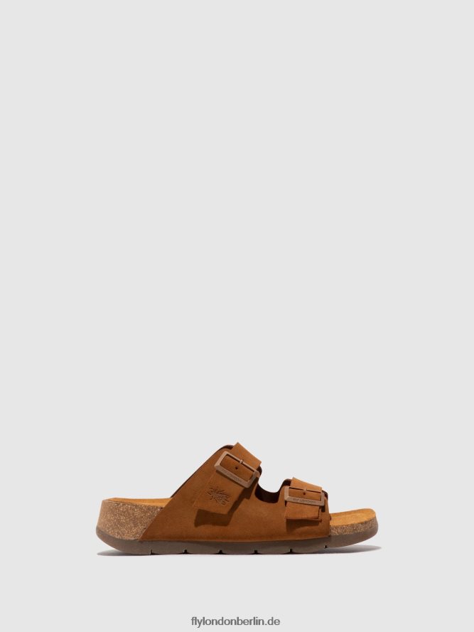 Frauen Fly London Wildleder Kamel Schnallensandalen caja721 DP8RD8391