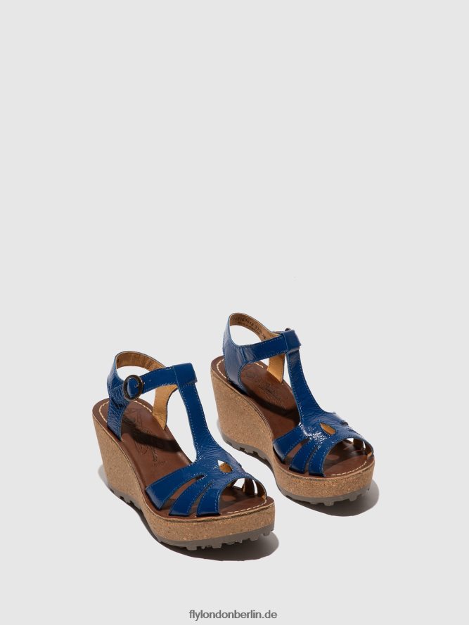 Frauen Fly London goldblau Sandalen mit T-Riemen DP8RD8522
