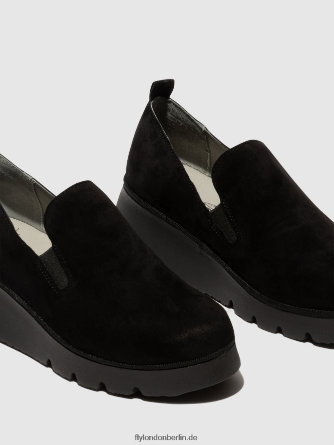 Frauen Fly London Wildleder schwarz Slipper pece406 DP8RD8665