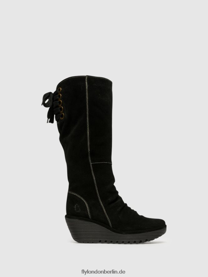 Frauen Fly London Schwarz kniehohe Stiefel yust DP8RD8354