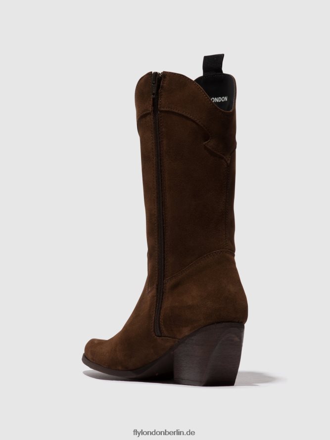 Frauen Fly London Schokolade Stiefel mit Reißverschluss teke906 DP8RD8293