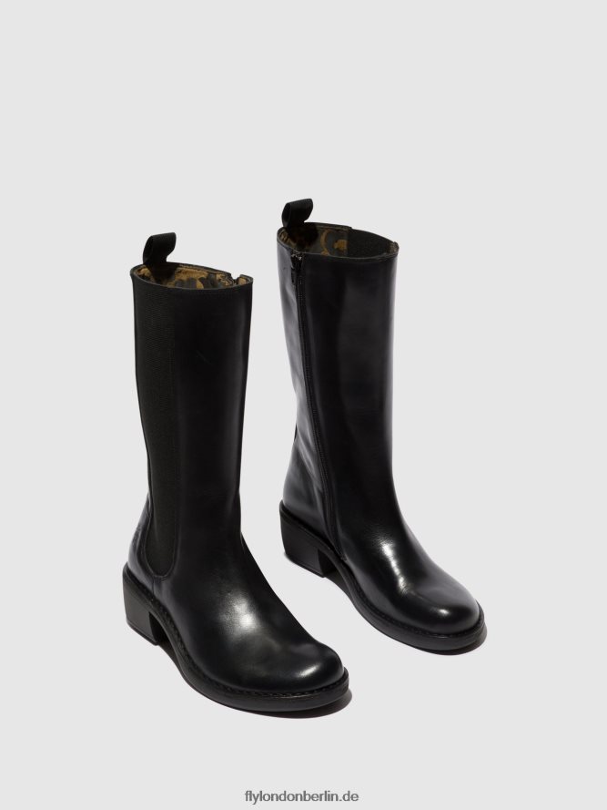 Frauen Fly London Schwarz Stiefel mit Reißverschluss mada081 DP8RD8307