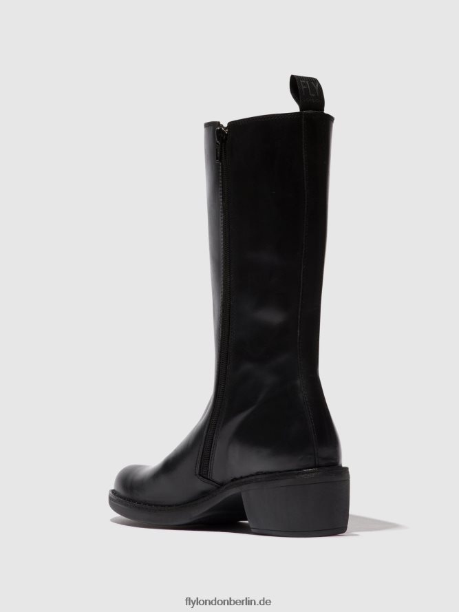 Frauen Fly London Schwarz Stiefel mit Reißverschluss mada081 DP8RD8307