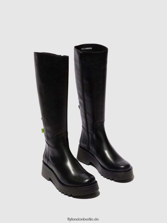Frauen Fly London Schwarz Stiefel mit Reißverschluss mynt908 DP8RD8302