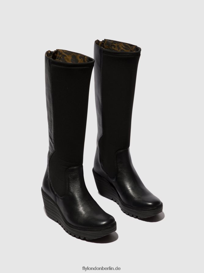 Frauen Fly London Schwarz Stiefel mit Reißverschluss yoja401 DP8RD8295