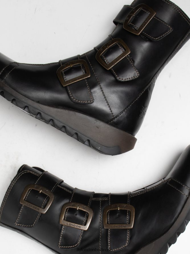 Frauen Fly London Schwarz Stiefeletten aus Leder mit Schnalle DP8RD818