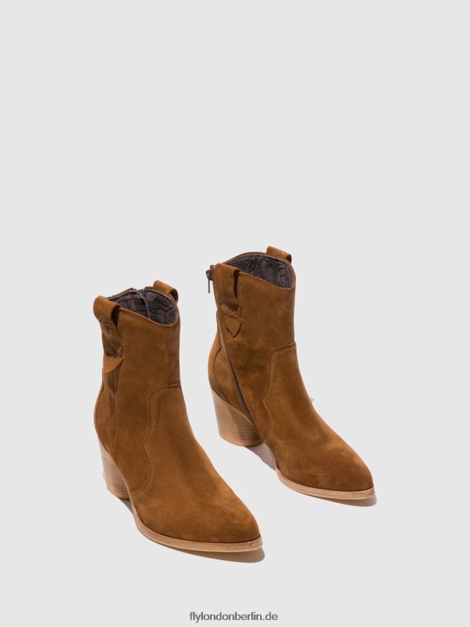 Frauen Fly London Wildleder-Cognac Stiefeletten mit Reißverschluss alba825 DP8RD8187