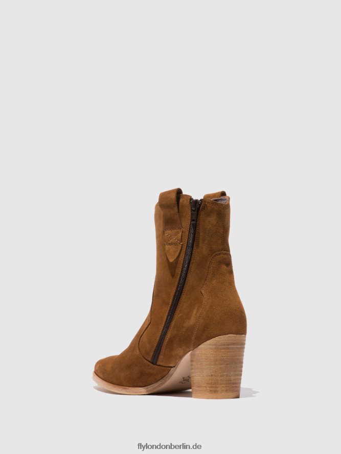 Frauen Fly London Wildleder-Cognac Stiefeletten mit Reißverschluss alba825 DP8RD8187