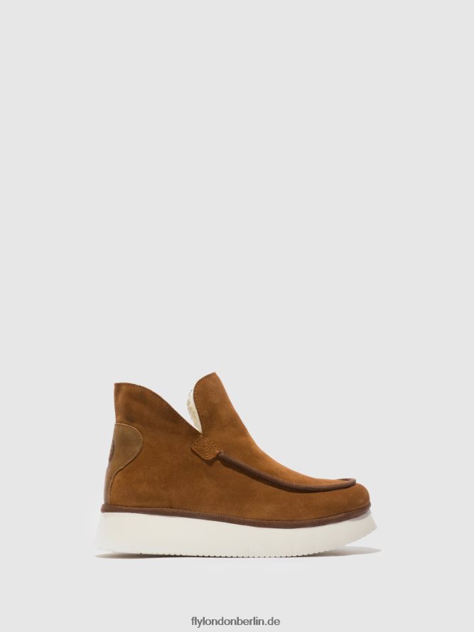 Frauen Fly London Wildleder/Teppich Cognac Stiefeletten mit runder Spitze coze348 DP8RD8173