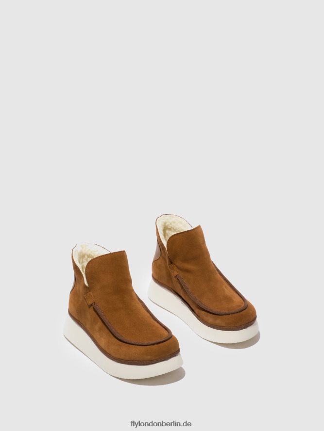 Frauen Fly London Wildleder/Teppich Cognac Stiefeletten mit runder Spitze coze348 DP8RD8173