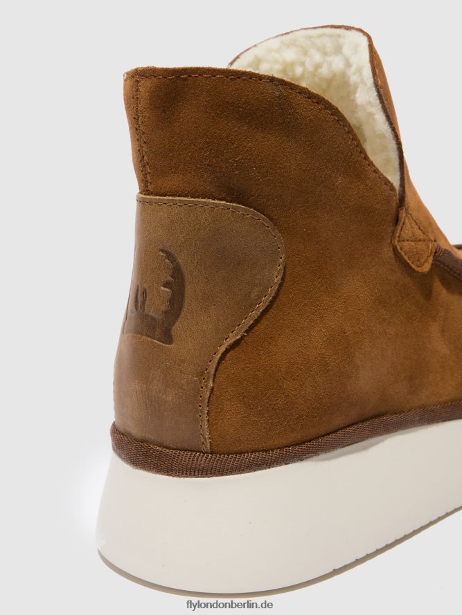 Frauen Fly London Wildleder/Teppich Cognac Stiefeletten mit runder Spitze coze348 DP8RD8173