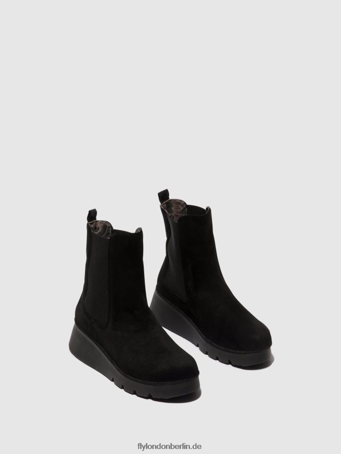 Frauen Fly London Wildleder schwarz Chelsea-Stiefeletten paty405 DP8RD86