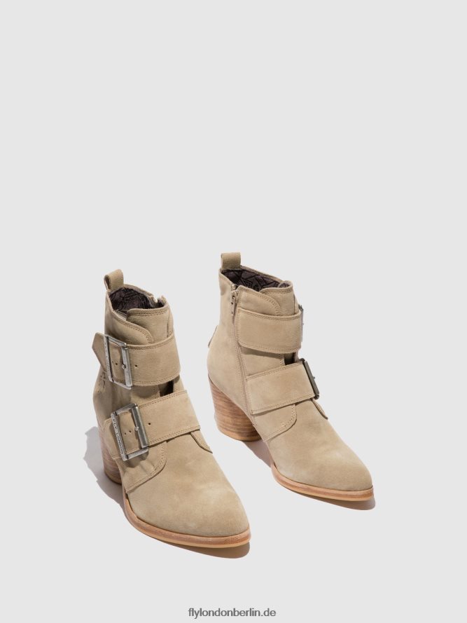 Frauen Fly London Wildledercreme Stiefeletten mit Schnalle aria827 DP8RD8240