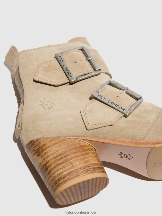 Frauen Fly London Wildledercreme Stiefeletten mit Schnalle aria827 DP8RD8240