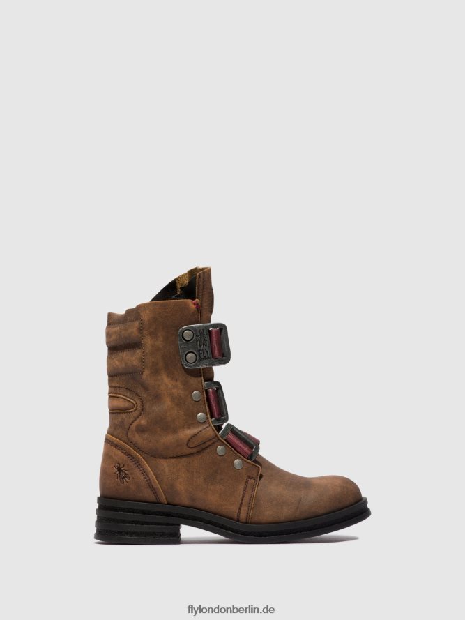 Frauen Fly London braun Stiefeletten mit Schnalle kiff682 DP8RD8157