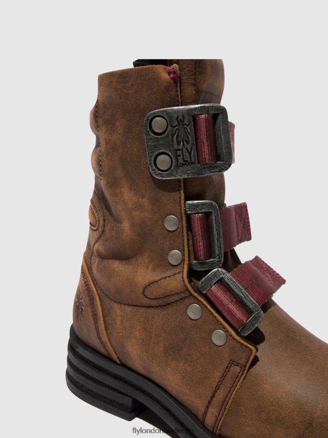 Frauen Fly London braun Stiefeletten mit Schnalle kiff682 DP8RD8157