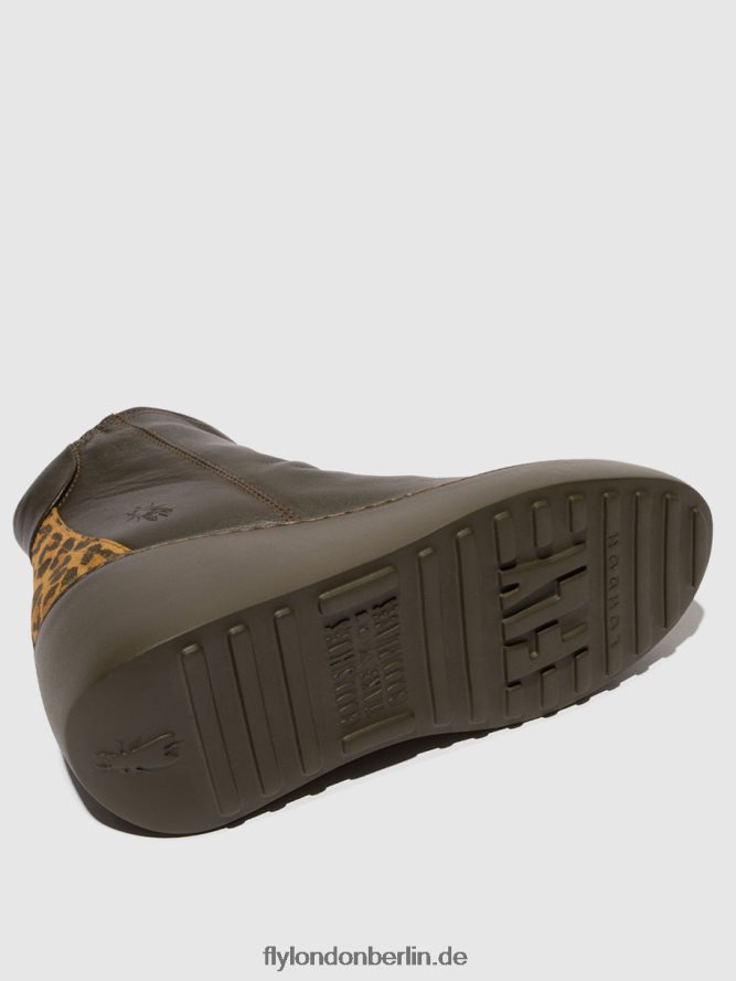 Frauen Fly London dunkelgrün/braun Stiefeletten mit Reißverschluss dabe461 DP8RD824