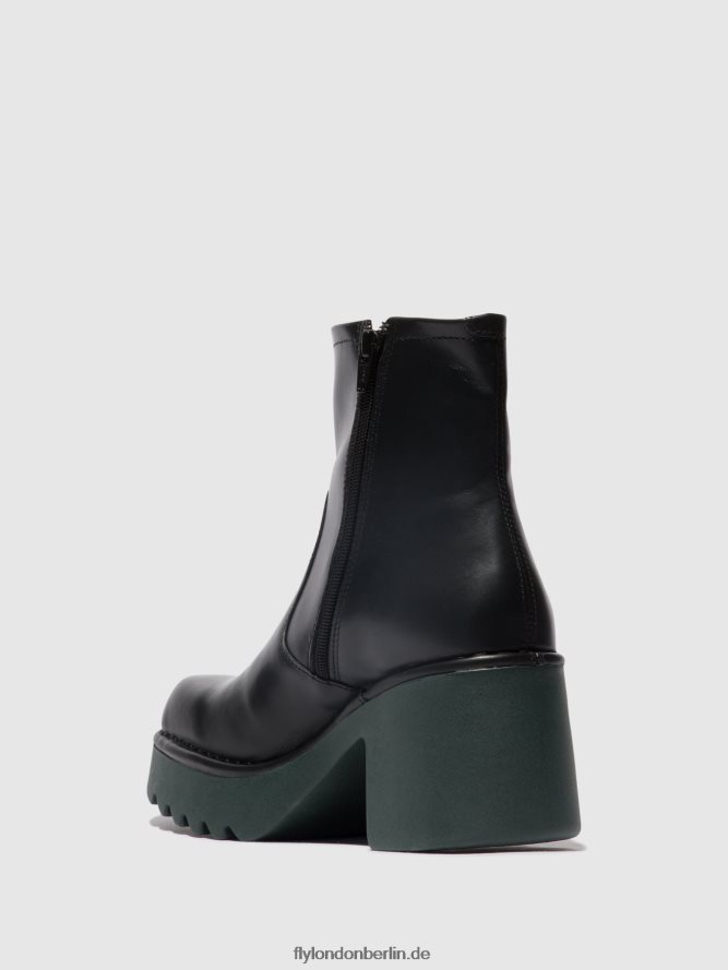 Frauen Fly London schwarz (blaugrüne Sohle) Stiefeletten mit Reißverschluss moge250 DP8RD851