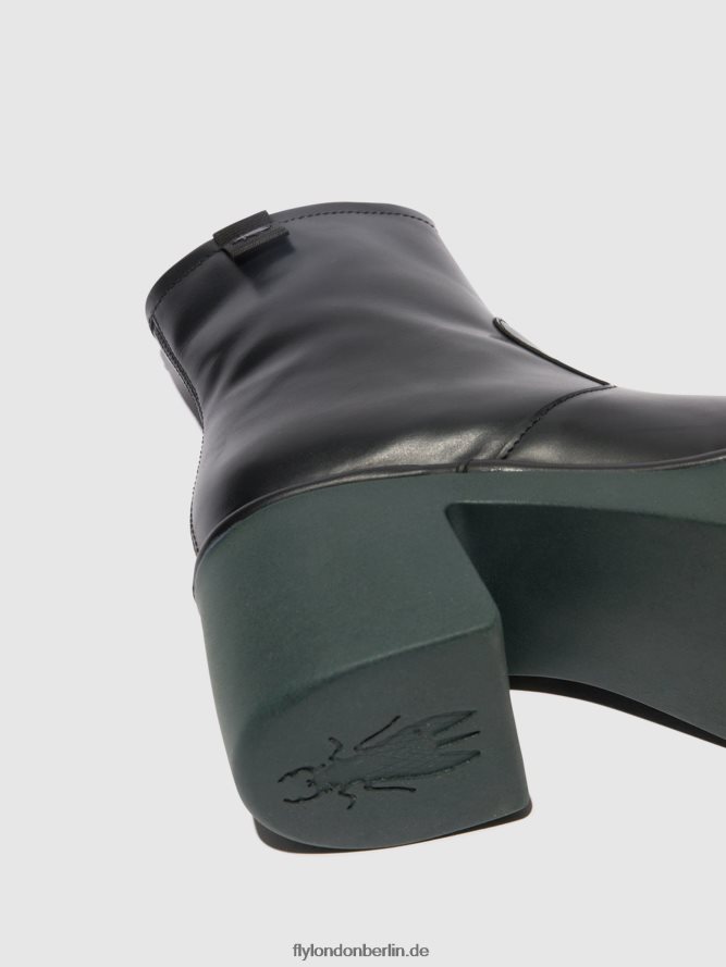 Frauen Fly London schwarz (blaugrüne Sohle) Stiefeletten mit Reißverschluss moge250 DP8RD851